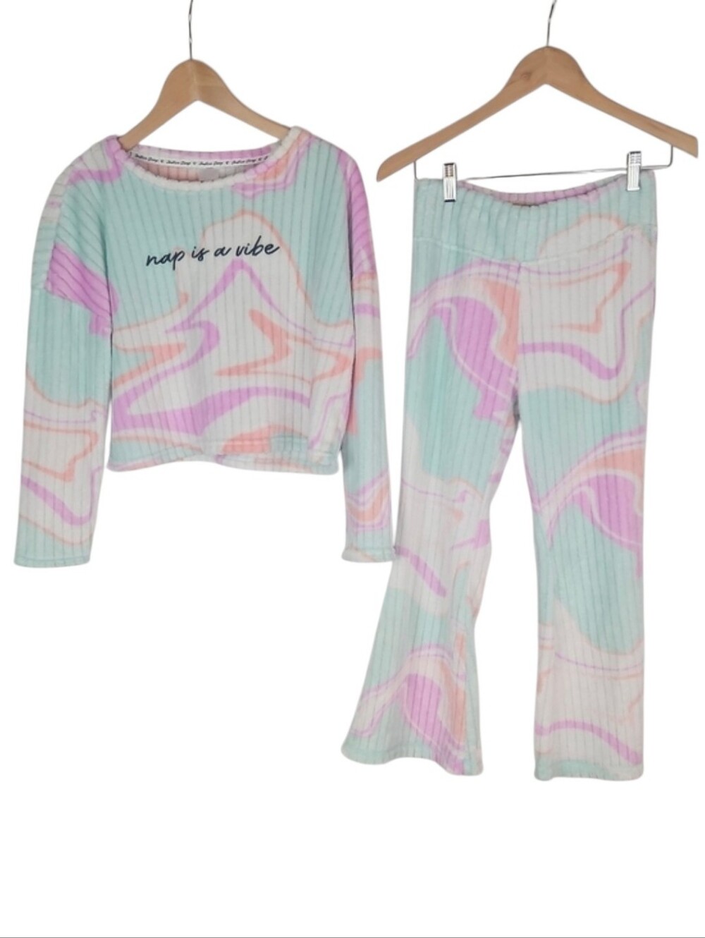 Girl's Justice Matching Pajama Set Top Pants Cozy Fleece Pink Multi Winter L